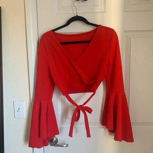 Red crop top: waist tie